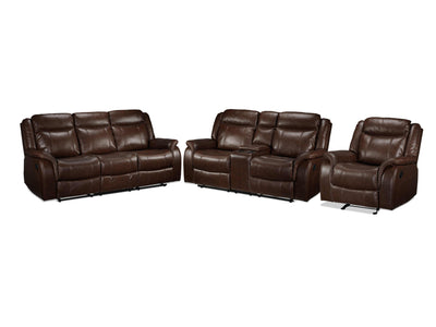 Scorpio Ens. Sofa, causeuse et fauteuil berçant inclinables – brun whisky