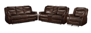 Scorpio Ens. Sofa, causeuse et fauteuil berçant inclinables – brun whisky