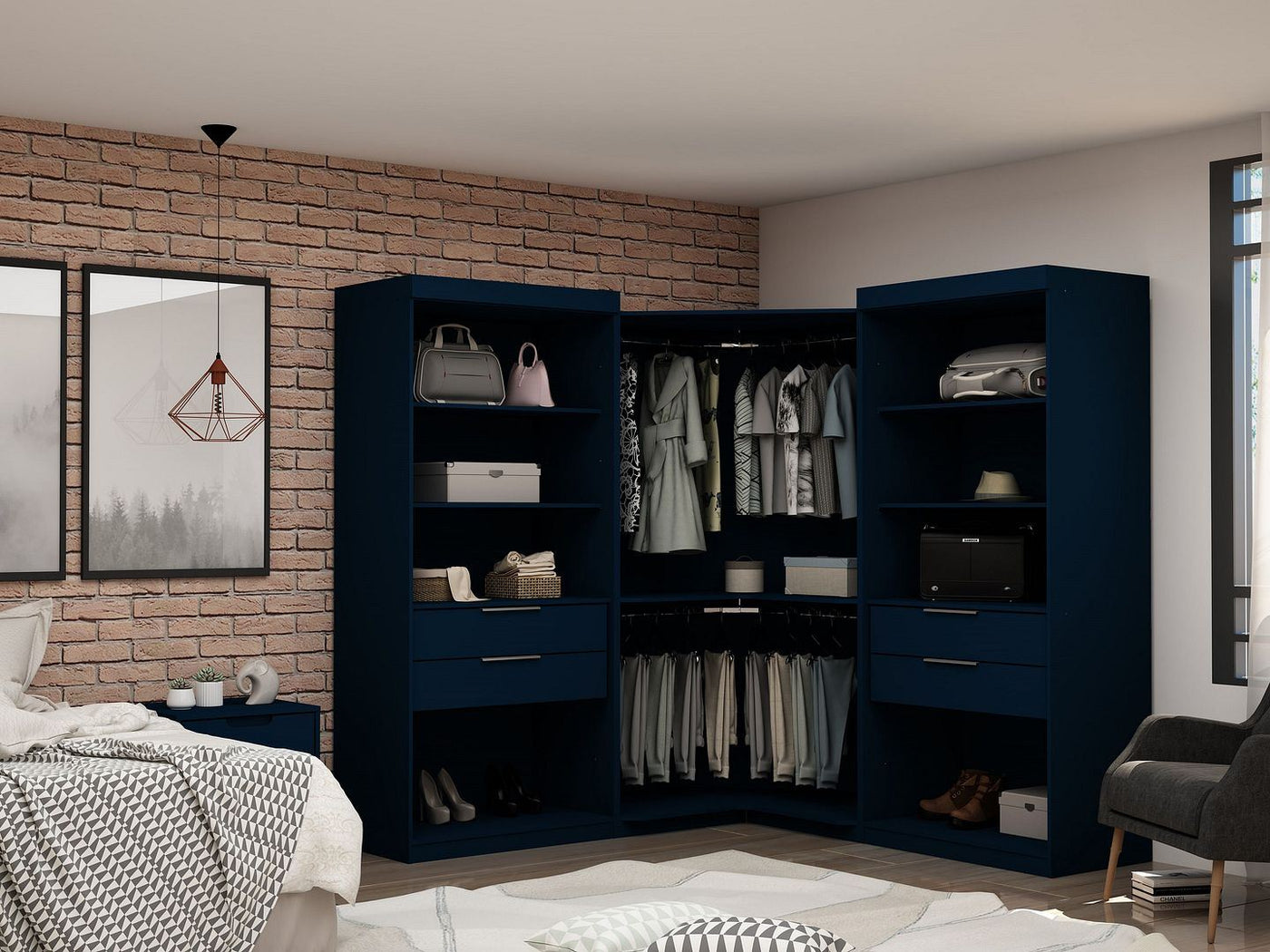 Oulu 3-Piece Sectional Corner Wardrobe - Midnight Blue
