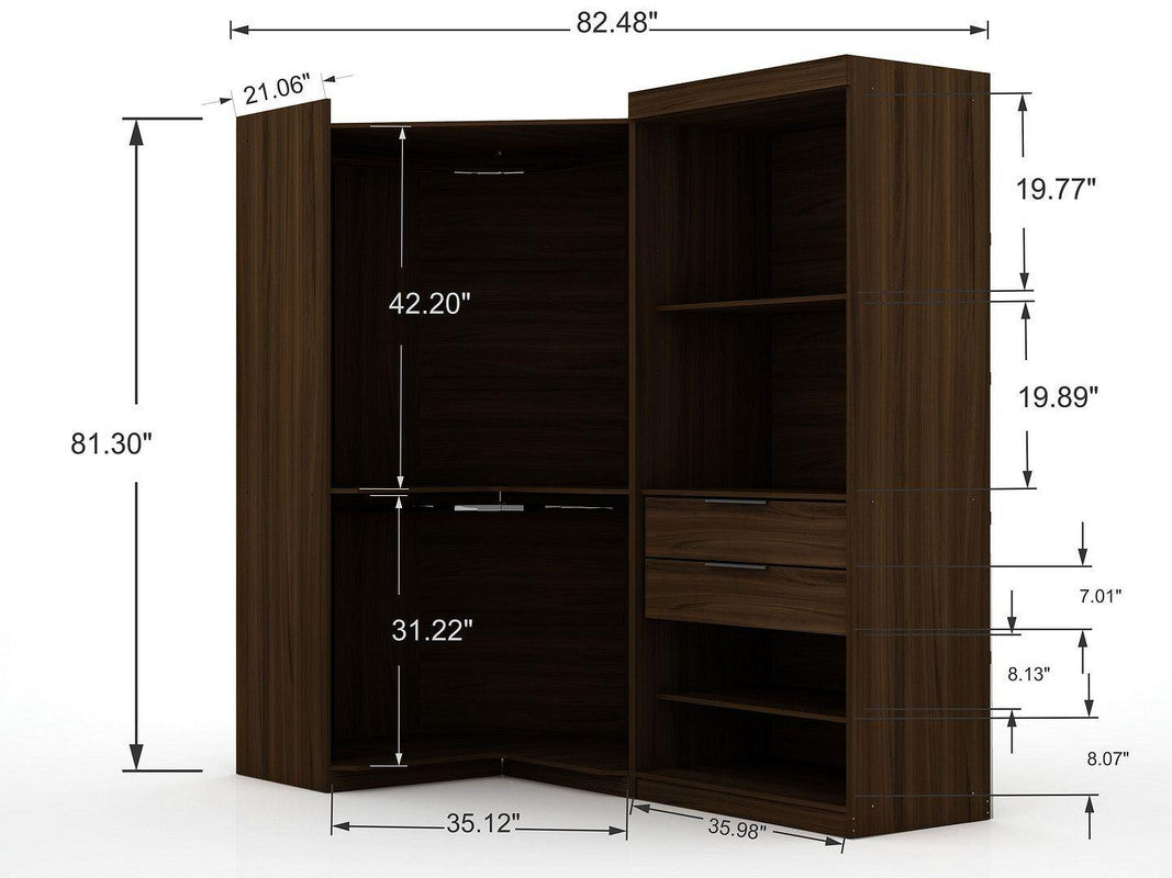 Oulu 2-Piece Modular Corner Wardrobe - Brown