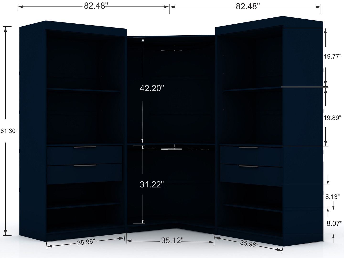 Oulu Semi-Open 3-Piece Modular Corner Wardrobe - Midnight Blue