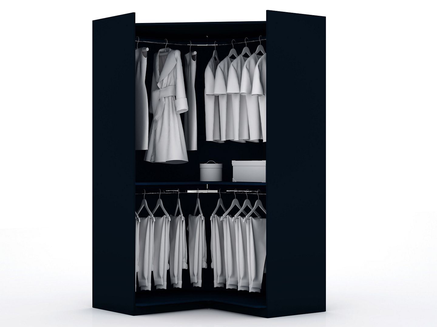 Oulu Semi-Open 3-Piece Modular Corner Wardrobe - Midnight Blue