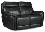 Stallion Leather Dual Power Reclining Loveseat - Midnight Black