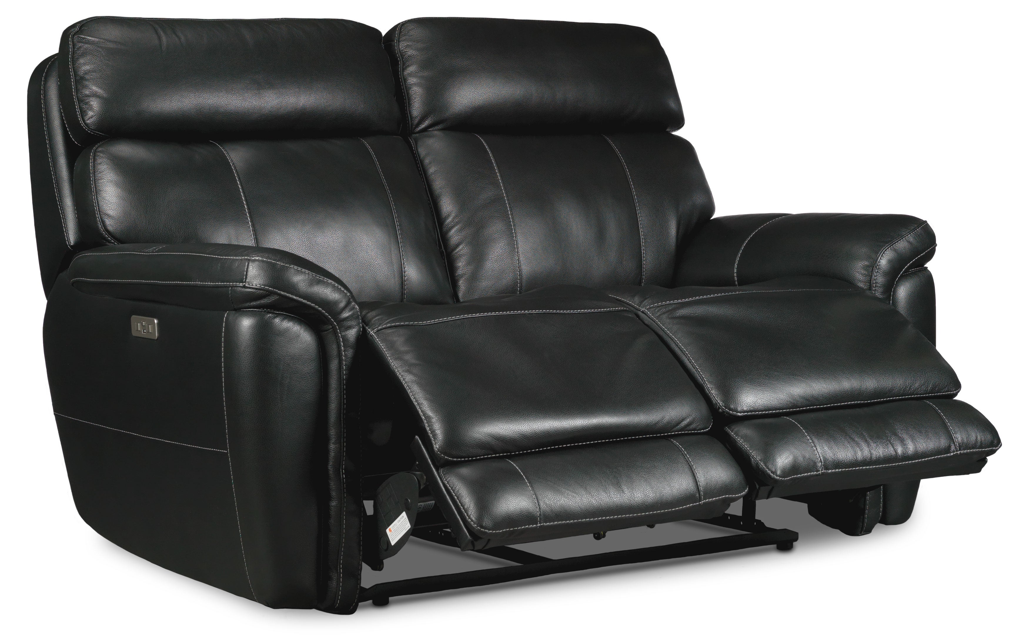 Stallion Leather Dual Power Reclining Sofa, Loveseat and Chair Set - Midnight Black