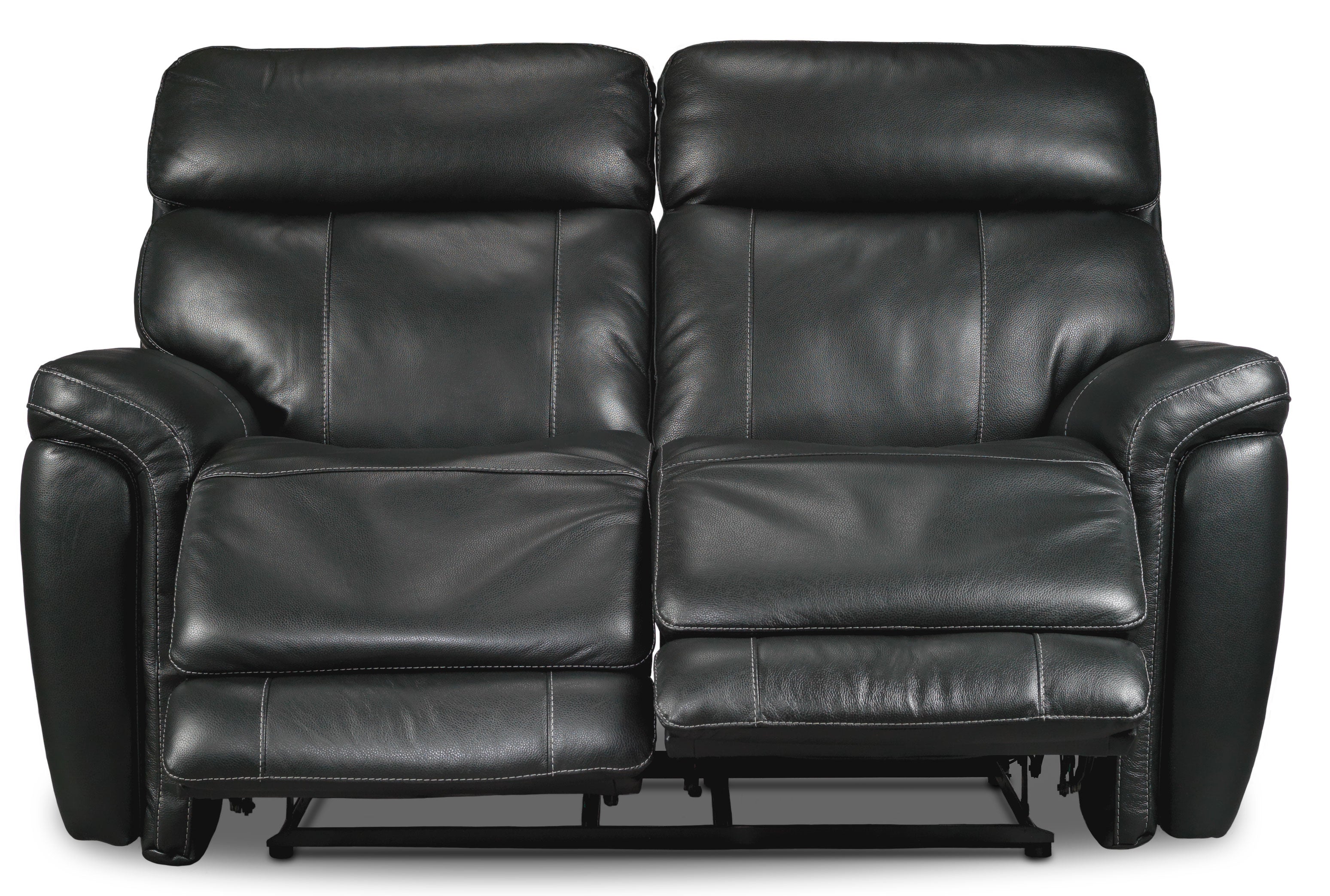 Stallion Leather Dual Power Reclining Loveseat - Midnight Black