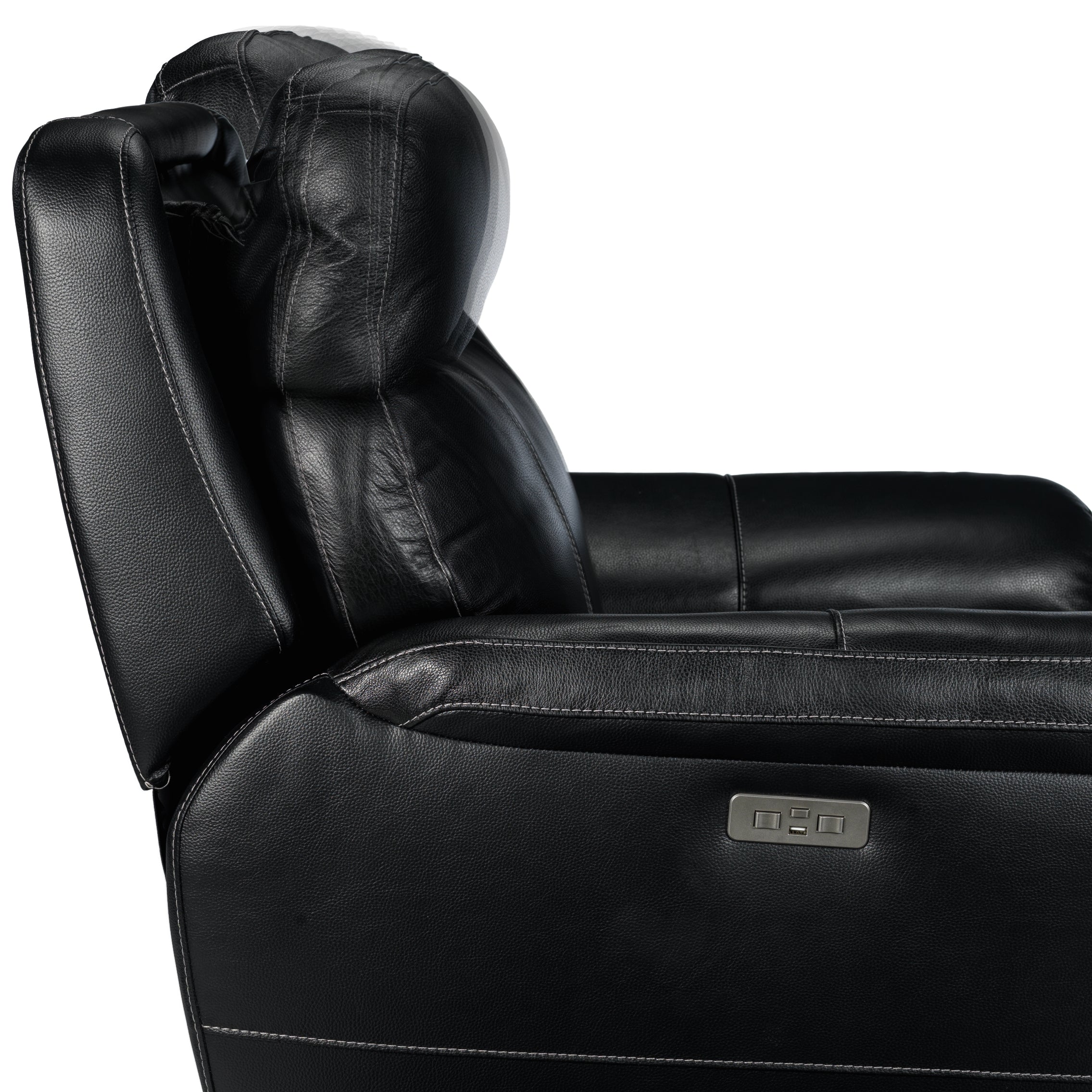 Stallion Leather Dual Power Reclining Sofa and Loveseat Set - Midnight Black