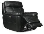 Stallion Leather Dual Power Reclining Sofa, Loveseat and Chair Set - Midnight Black