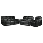 Stallion Leather Dual Power Reclining Sofa, Loveseat and Chair Set - Midnight Black