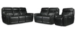 Stallion Leather Dual Power Reclining Sofa, Loveseat and Chair Set - Midnight Black
