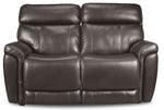 Stallion Leather Dual Power Reclining Loveseat - Dark Grey