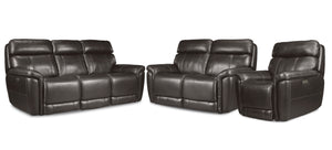 Stallion Ens. Sofa, causeuse et fauteuil inclinables électriques à double inclinaison en cuir – gris foncé