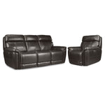 Stallion Leather Dual Power Reclining Sofa and Chair Set - Dark Grey