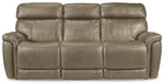 Stallion Leather Dual Power Reclining Sofa - Pebble