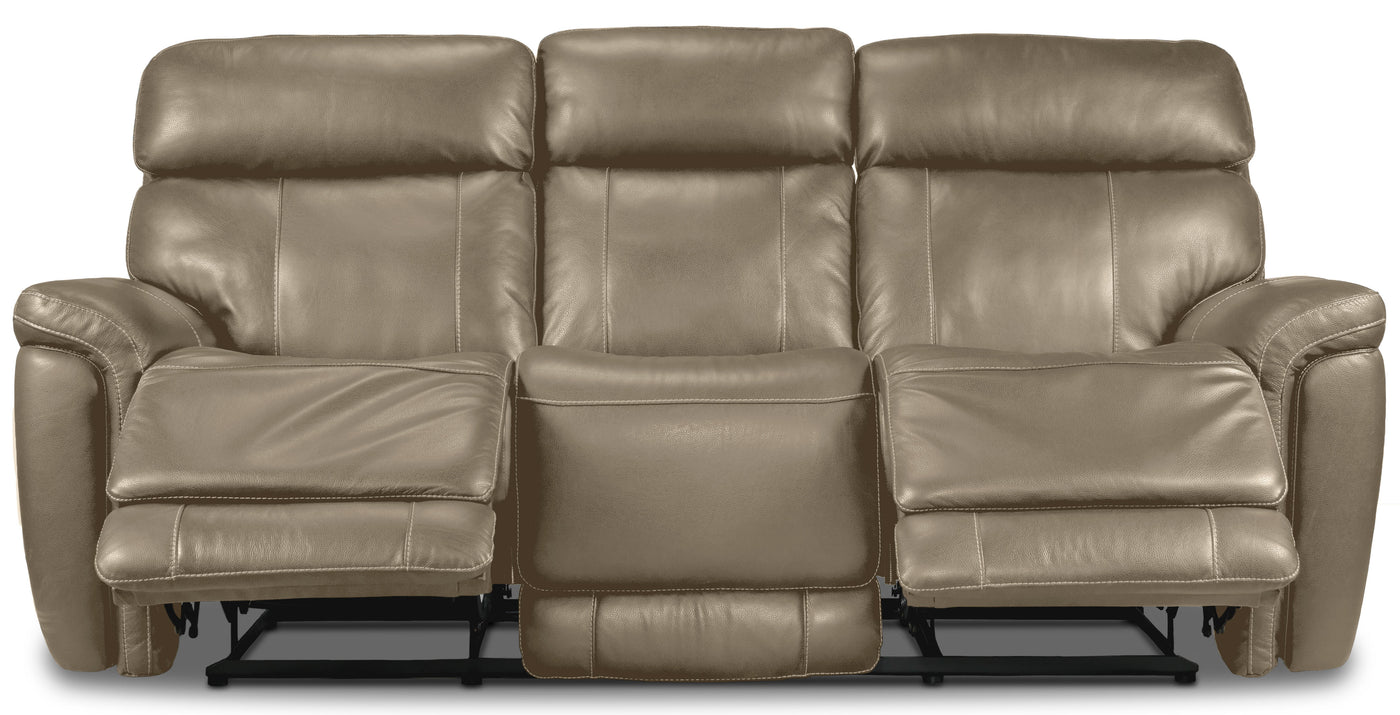 Stallion Leather Dual Power Reclining Sofa - Pebble