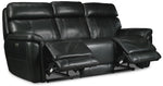 Stallion Leather Dual Power Reclining Sofa and Loveseat Set - Midnight Black