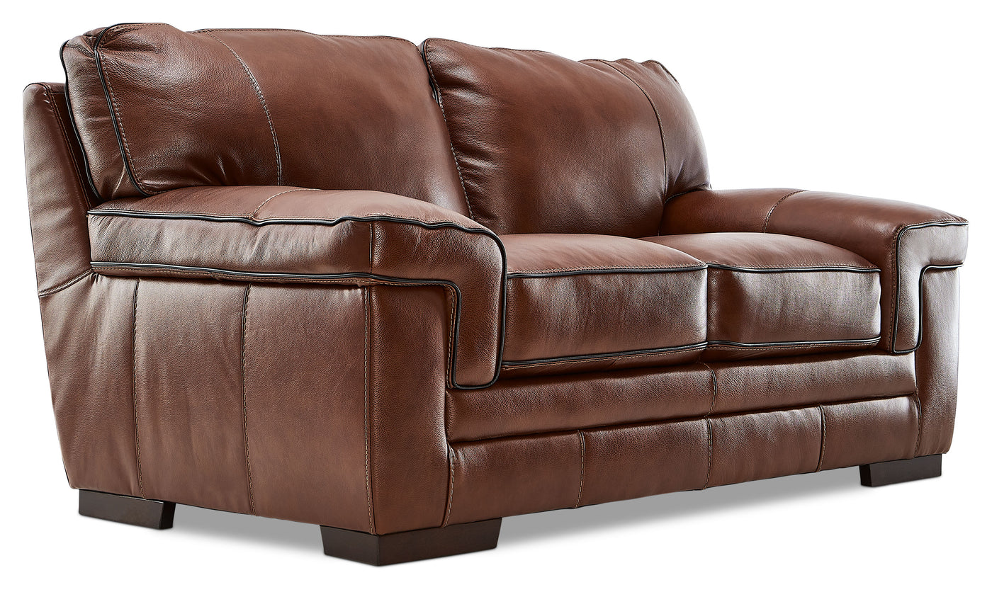 Stampede Leather Sofa, Loveseat and Chair Set - Cognac