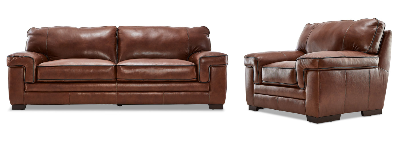 Stampede Leather Sofa and Chair Set - Cognac