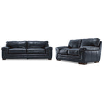 Stampede Leather Sofa and Loveseat Set - Cobalt
