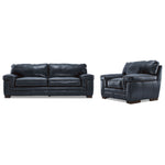 Stampede Leather Sofa and Chair Set - Cobalt