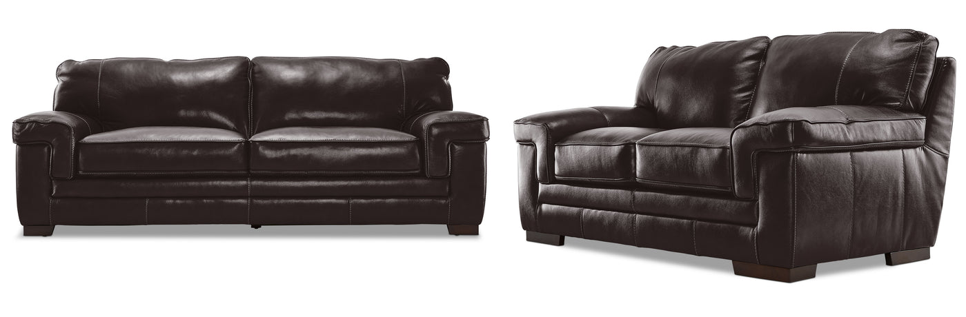 Stampede Leather Sofa and Loveseat Set - Coffee