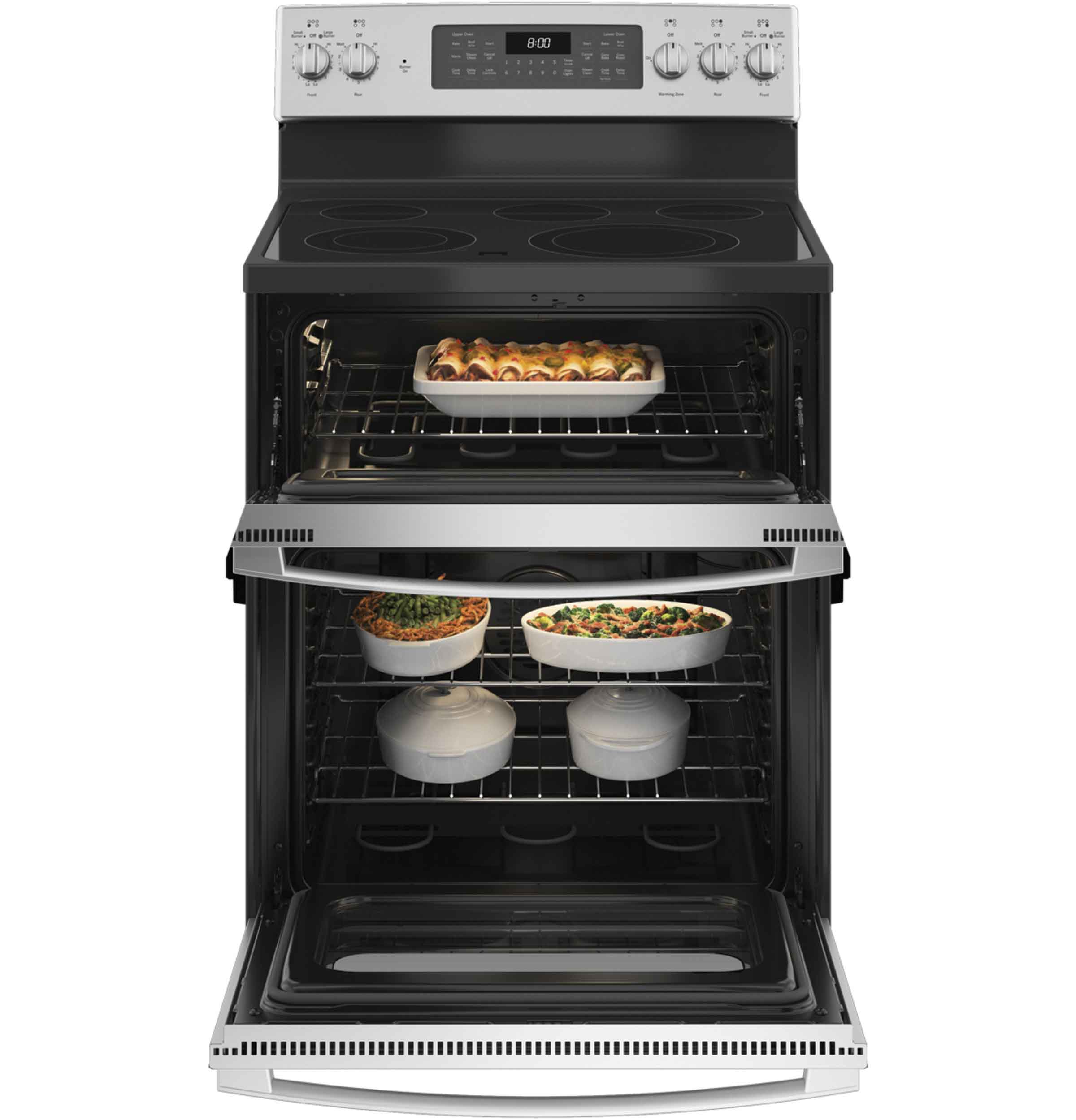 GE Stainless Steel 30'' Freestanding Double Oven Electric Range with Air Fry (6.6 Cu.Ft) - JBS86SPSS