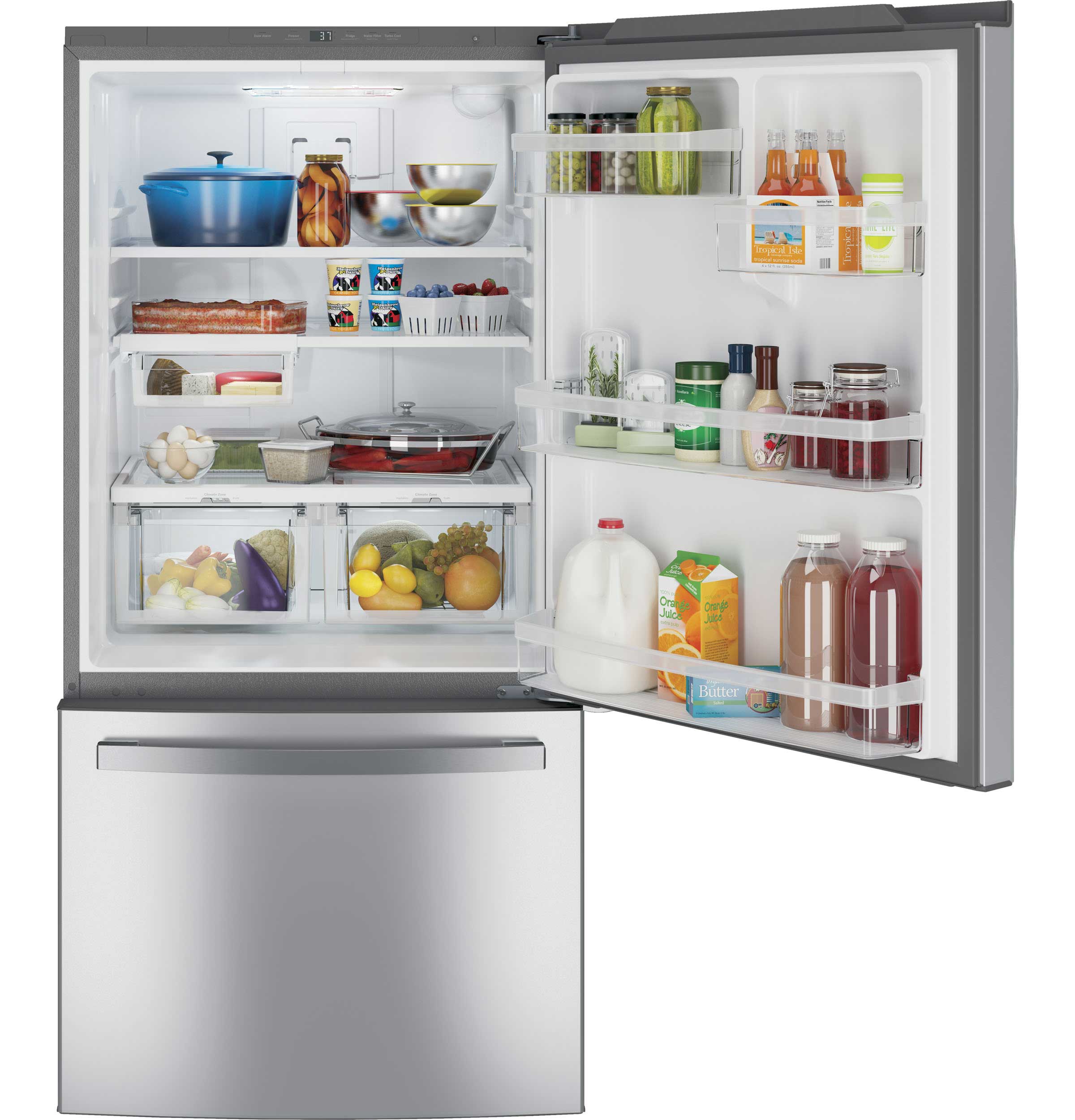 GE 33" 24.9 Cu. Ft. Fingerprint Resistant Stainless Bottom-Freezer Refrigerator - GDE25EYKFS
