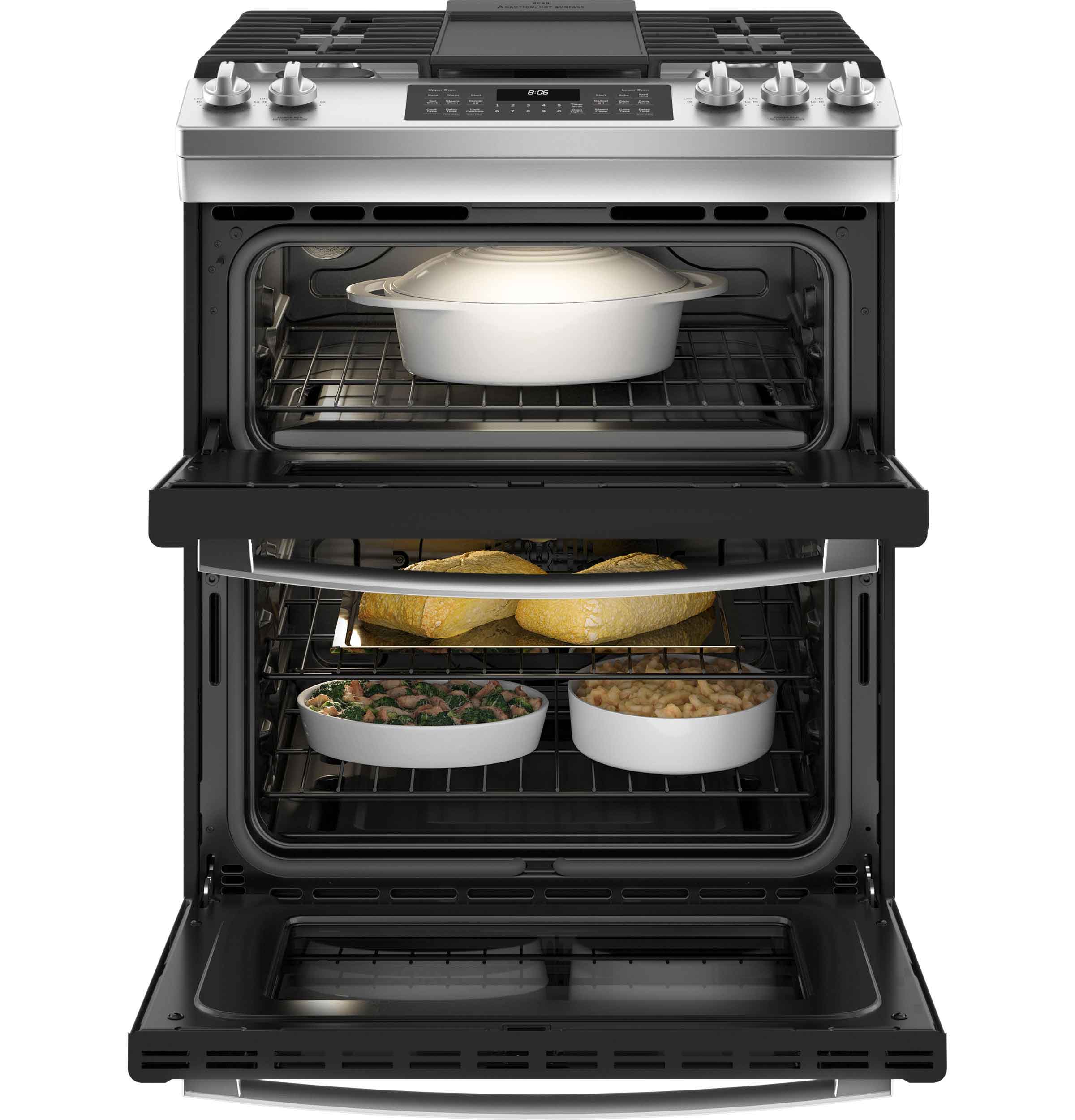 GE Stainless Steel 30" Slide-In Double-Oven Gas Range with Air Fry (6.7 Cu.Ft.) - JCGSS86SPSS