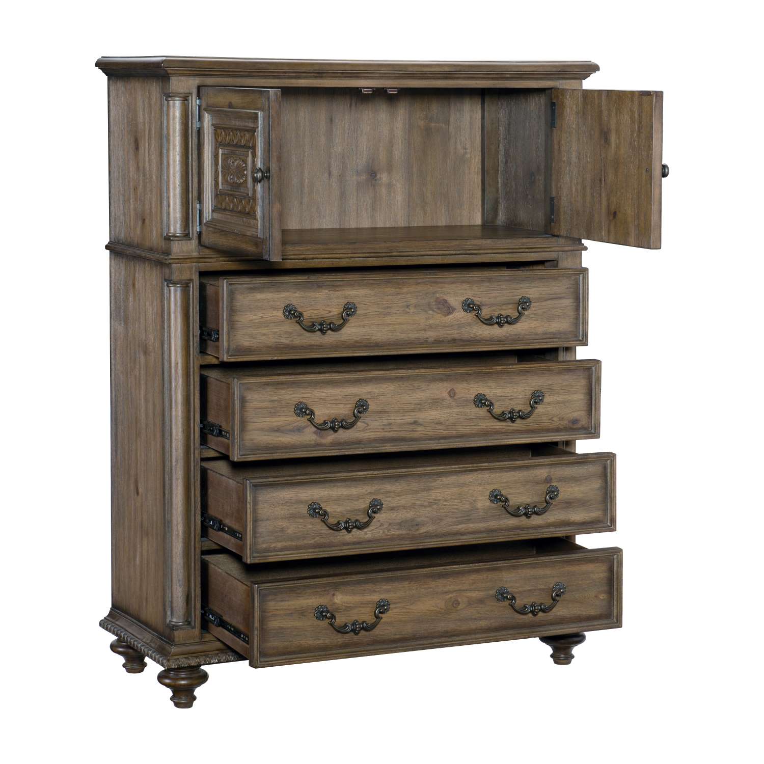 Rachelle 4 Drawer Chest with Storage Cabinet - Pecan