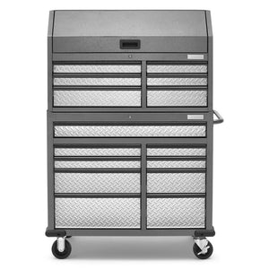 Premier 41 Inch 15-drawer Mobile Tool Chest Combo - Silver Tread Storage Solution