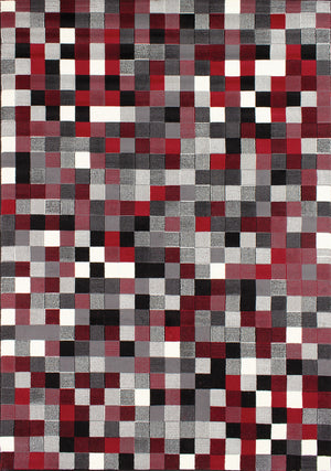 Fiona 7'8" X 10'6" Grid Rug - Red Grey Area Rug