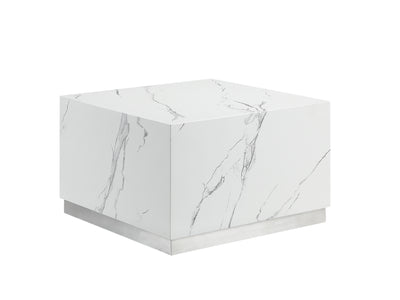 Helios Table de centre carrée 24 po – marbre blanc et argent