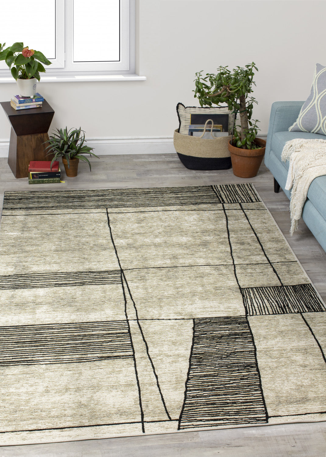 Ollie Abstract Pen Drawing Area Rug - 5' X 8' - Grey
