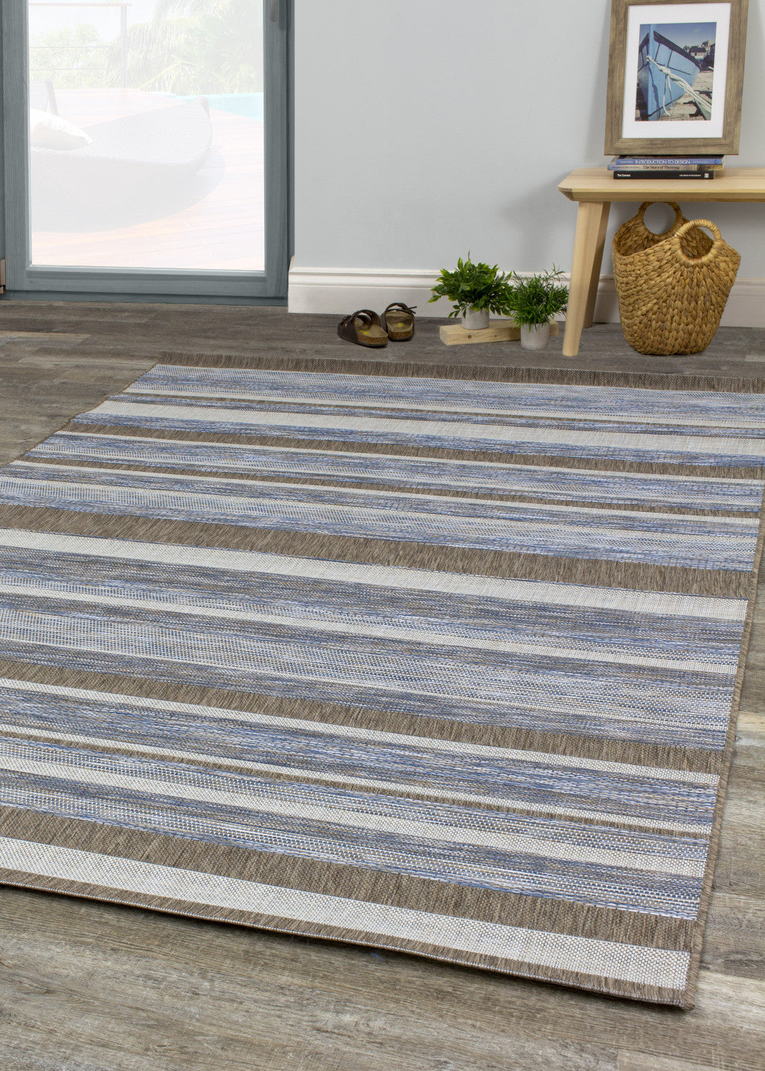 Euclid Indoor/Outdoor Banded Area Rug - 4' X 6' - Grey/Brown