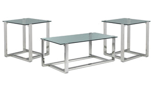 Sidney Ens. Table de centre et 2 tables de bout - inox et verre