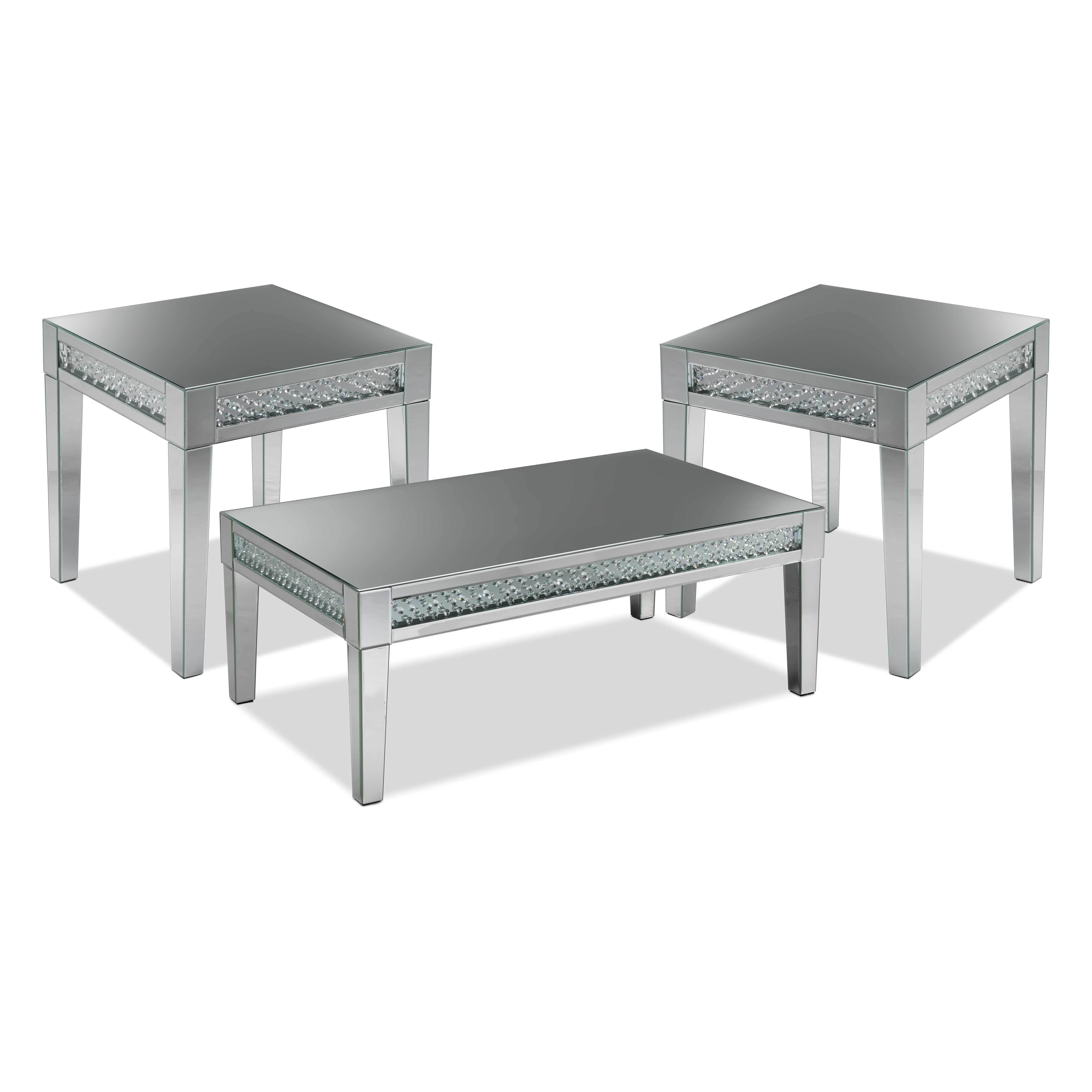 Aria Coffee Table and Two End Tables - Mirrored Glass