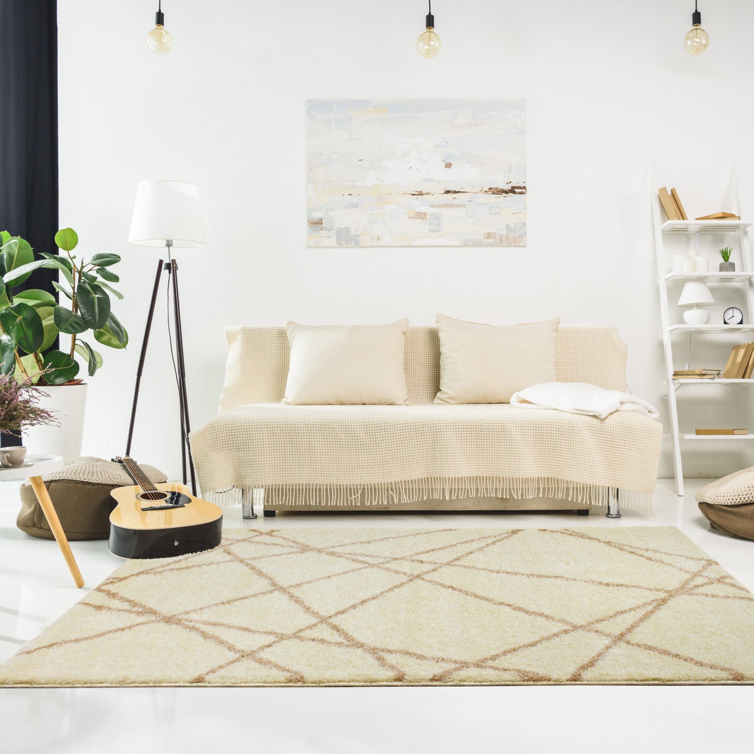 Finesse Lines Crossing Shag Area Rug - 8' X 11' - Cream/Beige