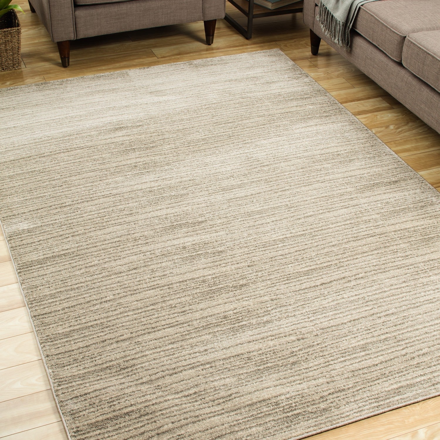 Virginia Distressed Stripe Beige Area Rug (5'3" x 7'6")