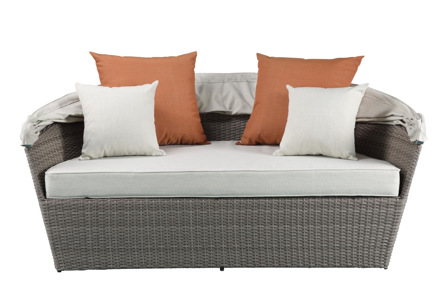 Island Pebbles Patio Canopy Daybed with Ottoman - Beige/Grey