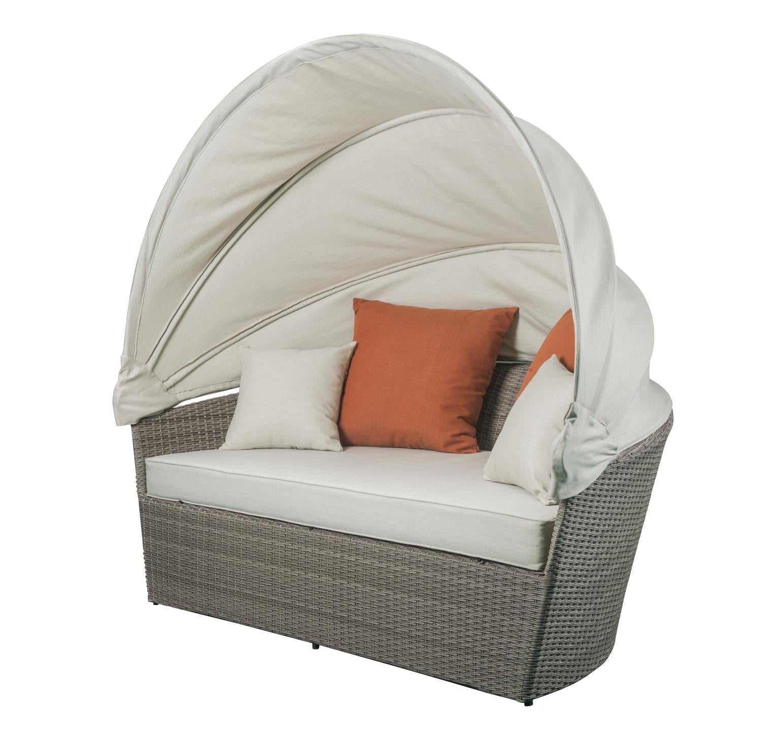 Island Pebbles Patio Canopy Daybed with Ottoman - Beige/Grey