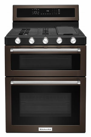 KitchenAid® Cuisinière au gaz à double four 6 pi³ acier inoxydable noir KFGD500EBS