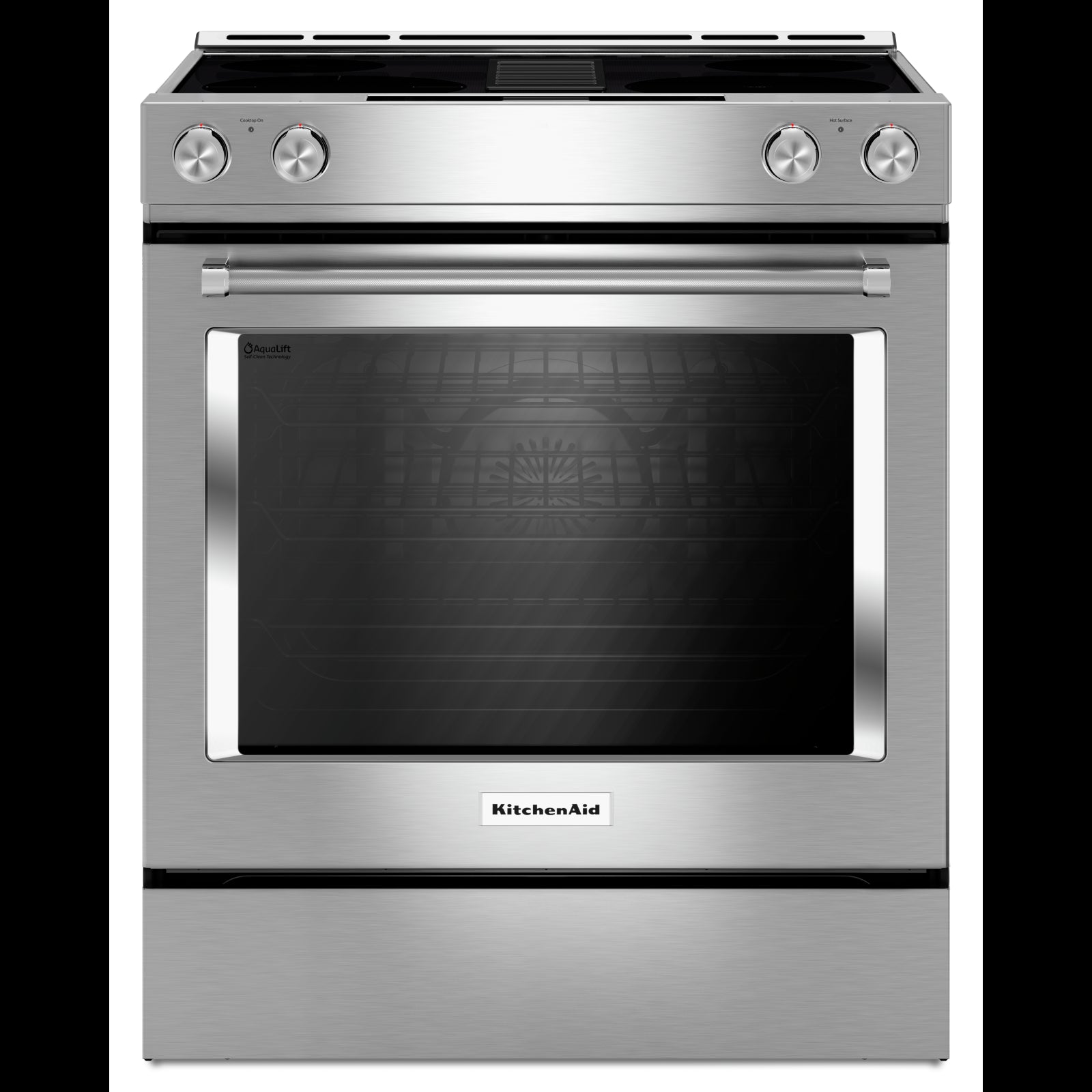 KitchenAid Stainless Steel 30” Front Control Slide-In Electric Convection Downdraft Range (6.4 Cu. Ft.) - KSEG950ESS