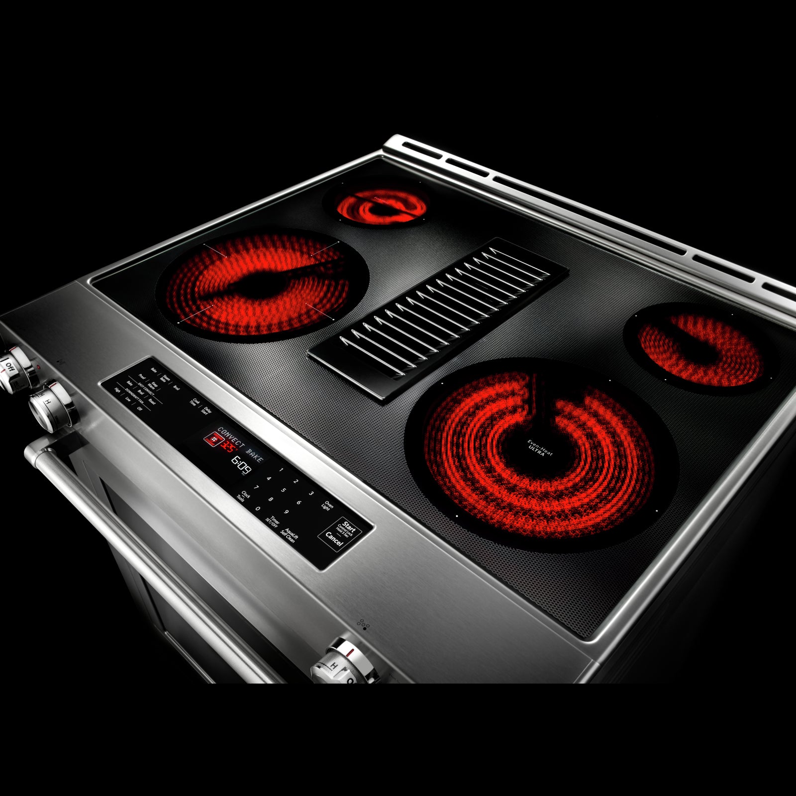 KitchenAid Stainless Steel 30” Front Control Slide-In Electric Convection Downdraft Range (6.4 Cu. Ft.) - KSEG950ESS