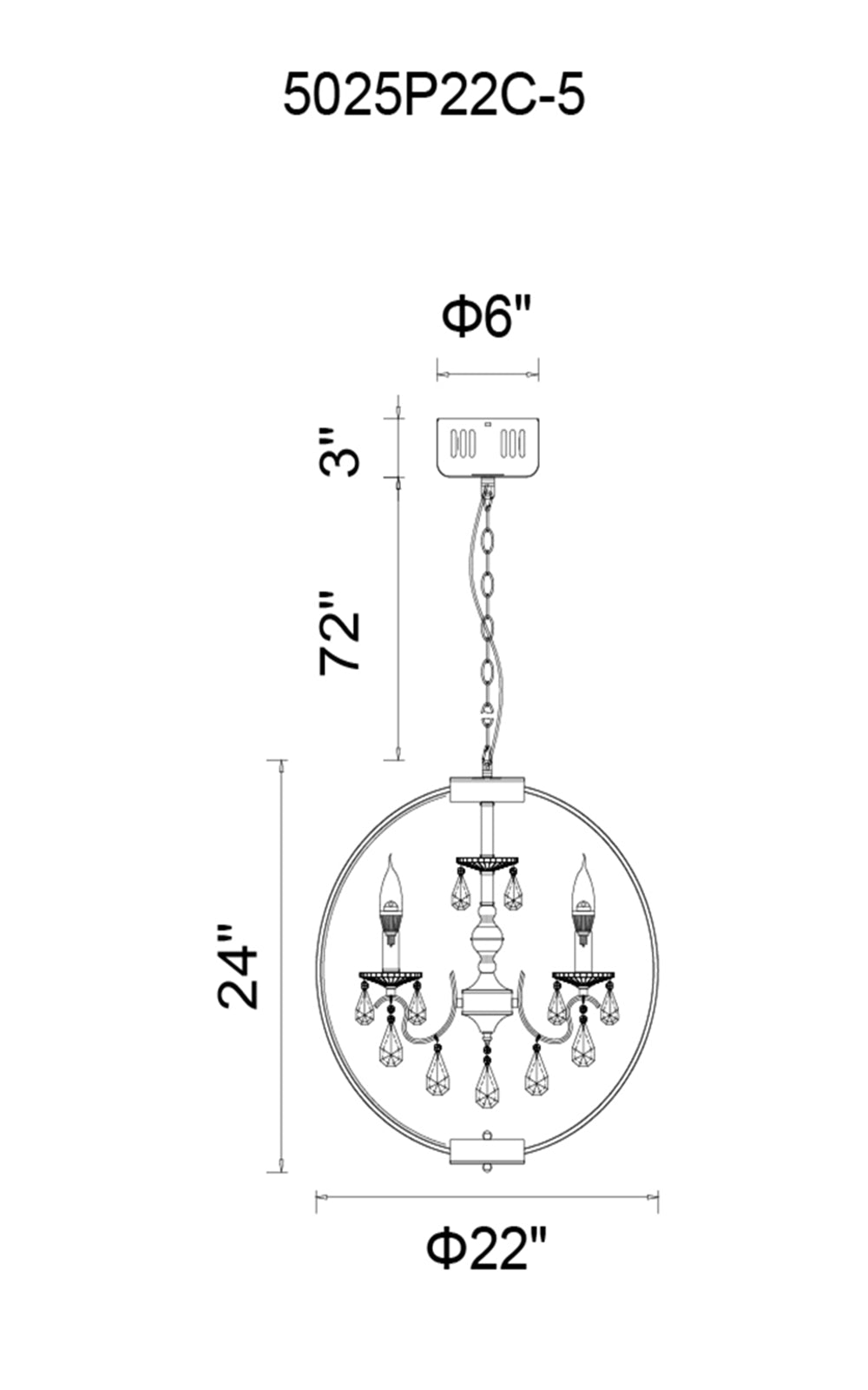 Abia 5 Light Chandelier - Chrome