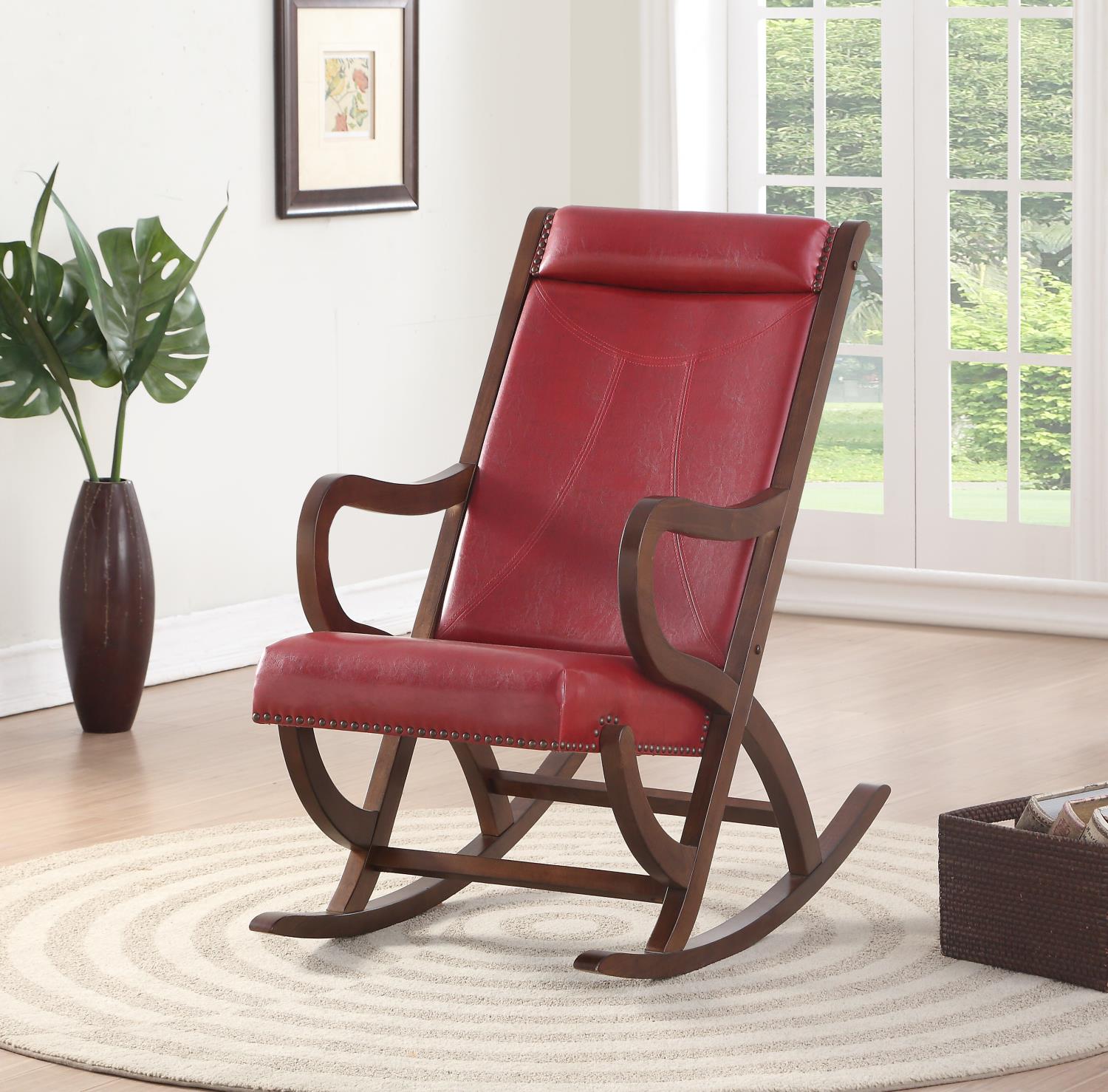 Arthur Rocking Chair - Burgundy/Walnut