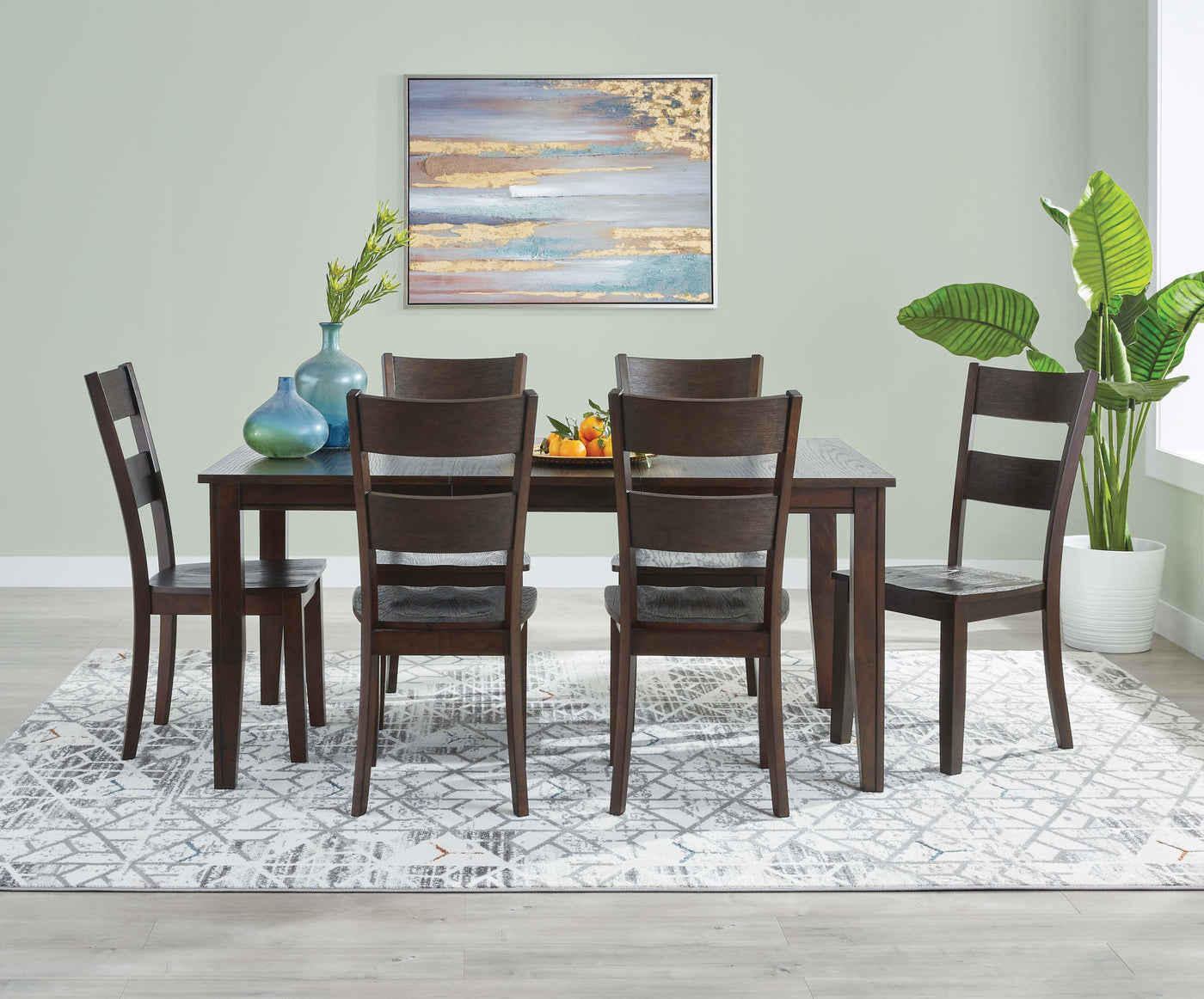 Holland 7-Piece Dining Set - Dark Oak with Wire-Brushed Finish