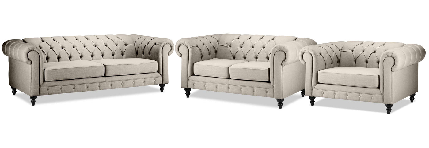 Derbyshire Sofa, Loveseat and Chair and a Half Set - Taupe