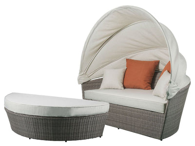 Island Pebbles Patio Canopy Daybed with Ottoman - Beige/Grey