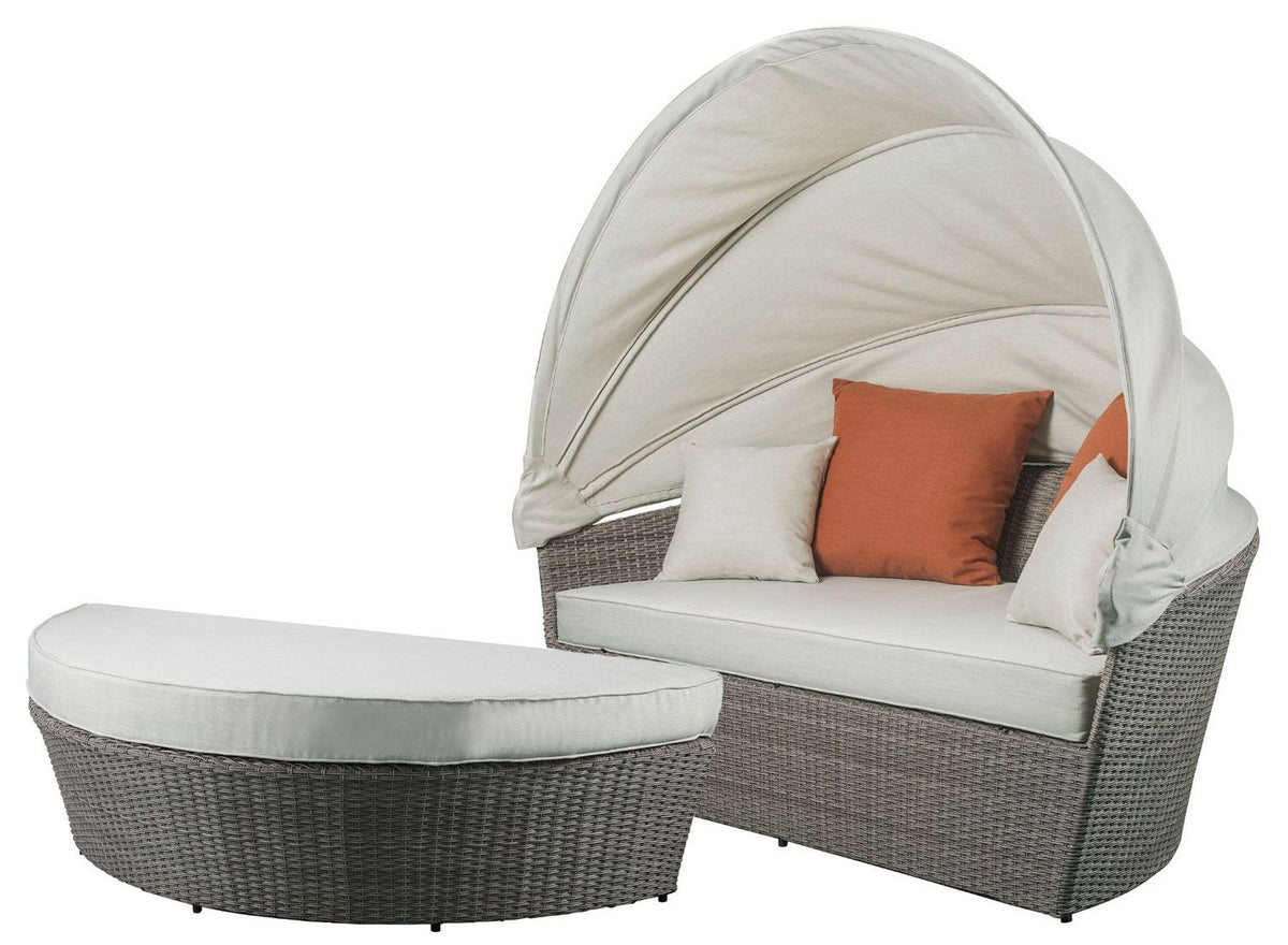 Island Pebbles Patio Canopy Daybed with Ottoman - Beige/Grey