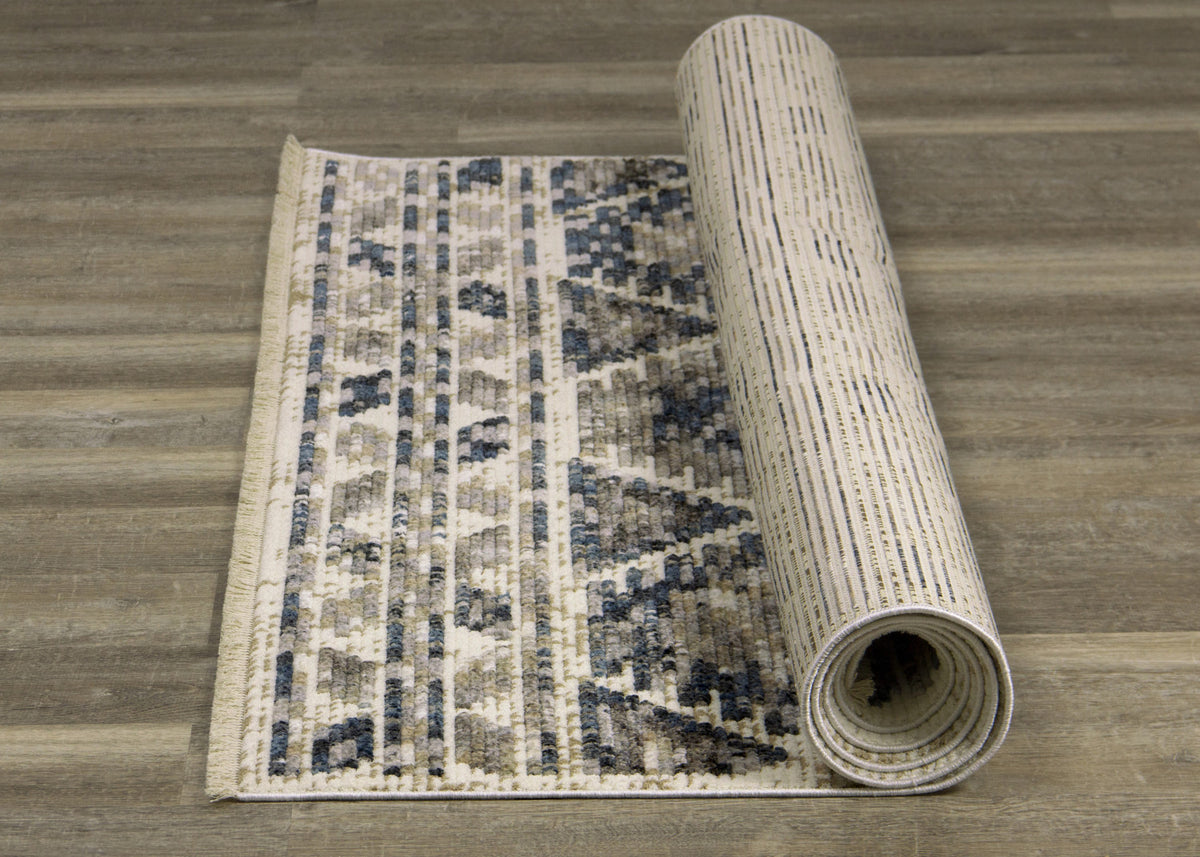 Natick 5'3" X 7'7" Hexagon Bands Rug - Blue Cream Area Rug
