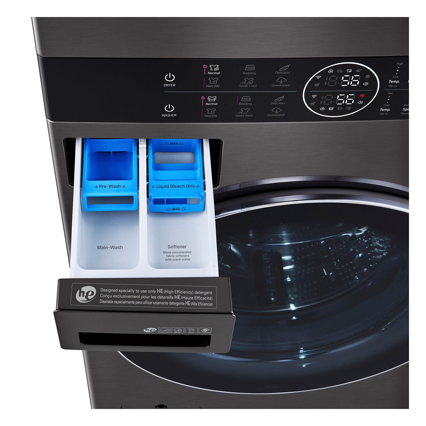 LG Black Steel Front Load LG WashTower™ with Centre Control™ 5.2 Cu. Ft. Steam Washer and 7.4 Cu. Ft. Electric Steam Dryer - WKEX200HBA